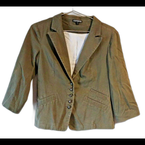 EXPRESS 4 Blazer Green Jacket Button Up Cotton Women Collar - Picture 1 of 6